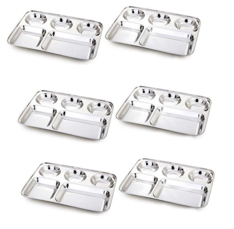 Dharam Paul Traders Extra Deep Cavity and Heavy Weight Stainless Steel Compartment Plate/Steel Dinner Set Plates/Bhojan Thali- Set of 6 - Image 1