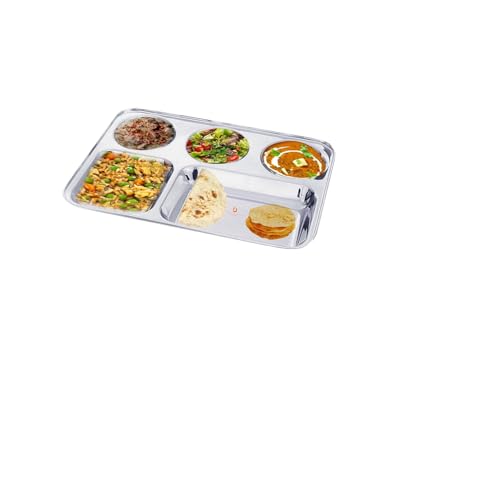 Dharam Paul Traders Extra Deep Cavity and Heavy Weight Stainless Steel Compartment Plate/Steel Dinner Set Plates/Bhojan Thali- Set of 6 - Image 2
