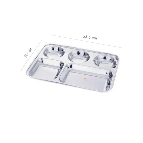 Dharam Paul Traders Extra Deep Cavity and Heavy Weight Stainless Steel Compartment Plate/Steel Dinner Set Plates/Bhojan Thali- Set of 6 - Image 5