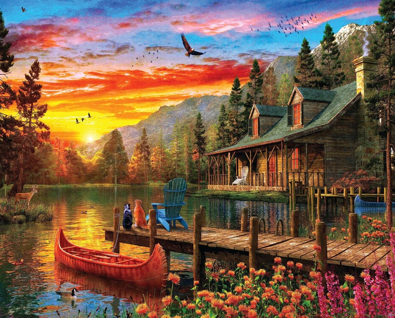 Springboks 1500 Piece Jigsaw Puzzle Cabin Evening Sunset  Made in USA - Image 2