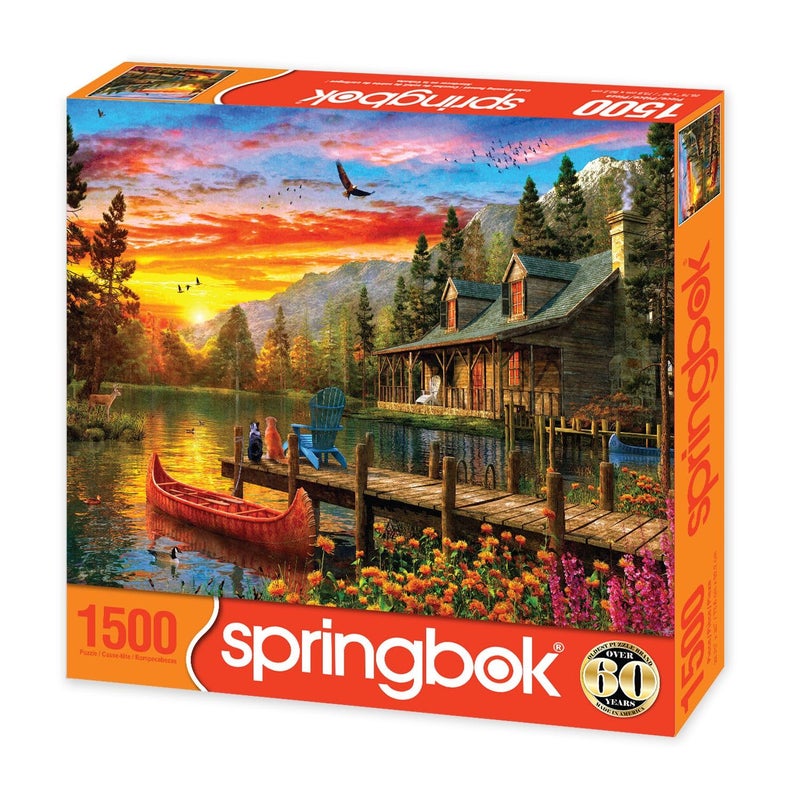 Springboks 1500 Piece Jigsaw Puzzle Cabin Evening Sunset  Made in USA - Image 3