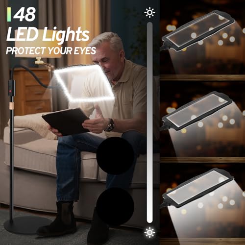 Upspotie Hands-Free Floor Magnifying Glass with Light and Stand 48-LEDs Lighted Magnifying Lamp with 360° Flexible Gooseneck for Reading Close Work Repair Crafts - Image 4