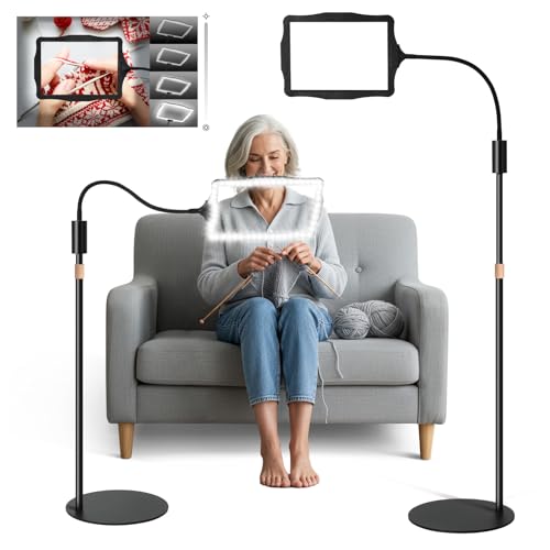 Upspotie Hands-Free Floor Magnifying Glass with Light and Stand 48-LEDs Lighted Magnifying Lamp with 360° Flexible Gooseneck for Reading Close Work Repair Crafts - Image 1