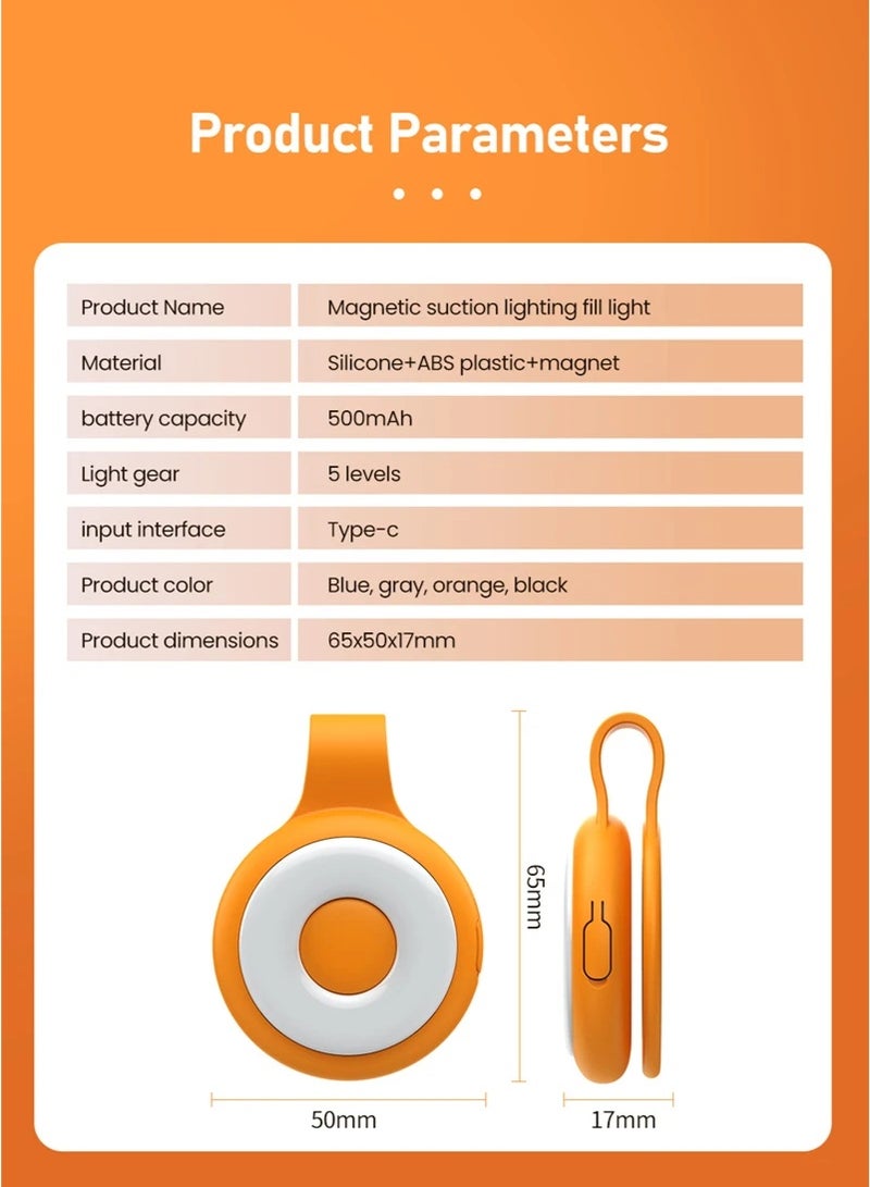 Magnetic mobile phone fill light with selfie mirror, 5-level color temperature adjustment, portable night shooting assistant - Image 4