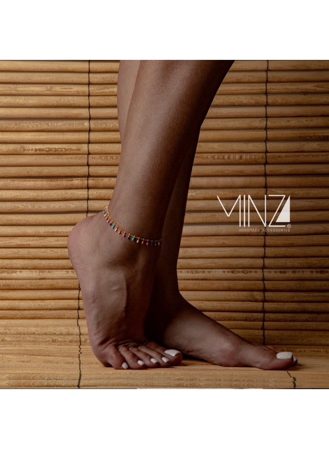 Minza ” Zingari ” Pure 18K Gold, Vitreous Enamel, Handmade Anklet for Women, Chain Anklet, 1.300 grams of Gold, Jewelry for Casual & Special Occasion - Image 4