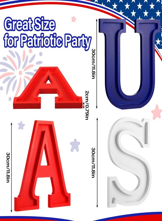 Maxcheck 3 Pcs USA Letter Food Trays Wood Red White and Blue 4th of July Serving Dishes 250th Anniversary Day Patriotic Serving Platter for Snack Candy Charcuterie Independence Day Party Decoration - Image 2