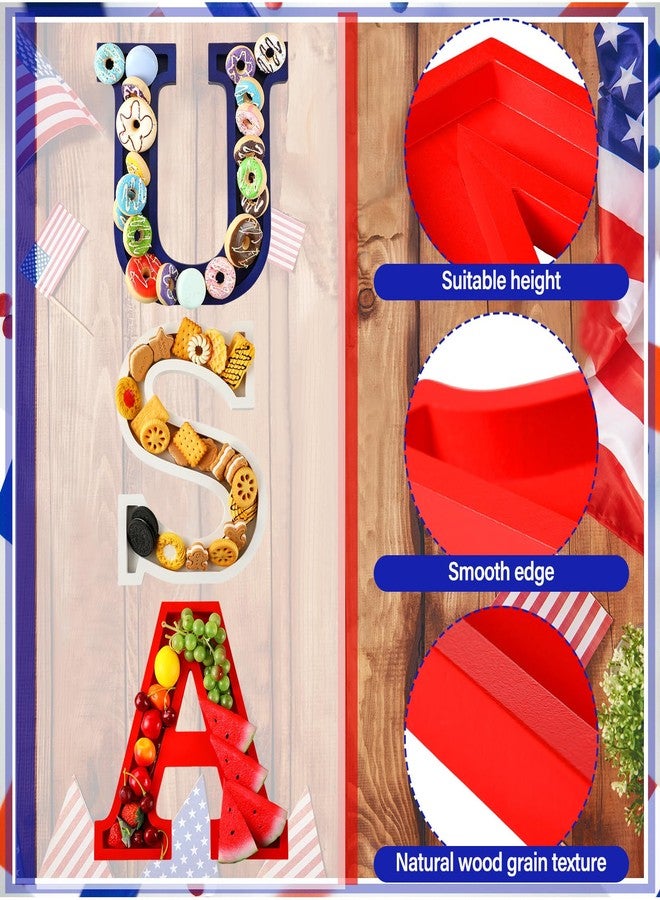 Maxcheck 3 Pcs USA Letter Food Trays Wood Red White and Blue 4th of July Serving Dishes 250th Anniversary Day Patriotic Serving Platter for Snack Candy Charcuterie Independence Day Party Decoration - Image 3