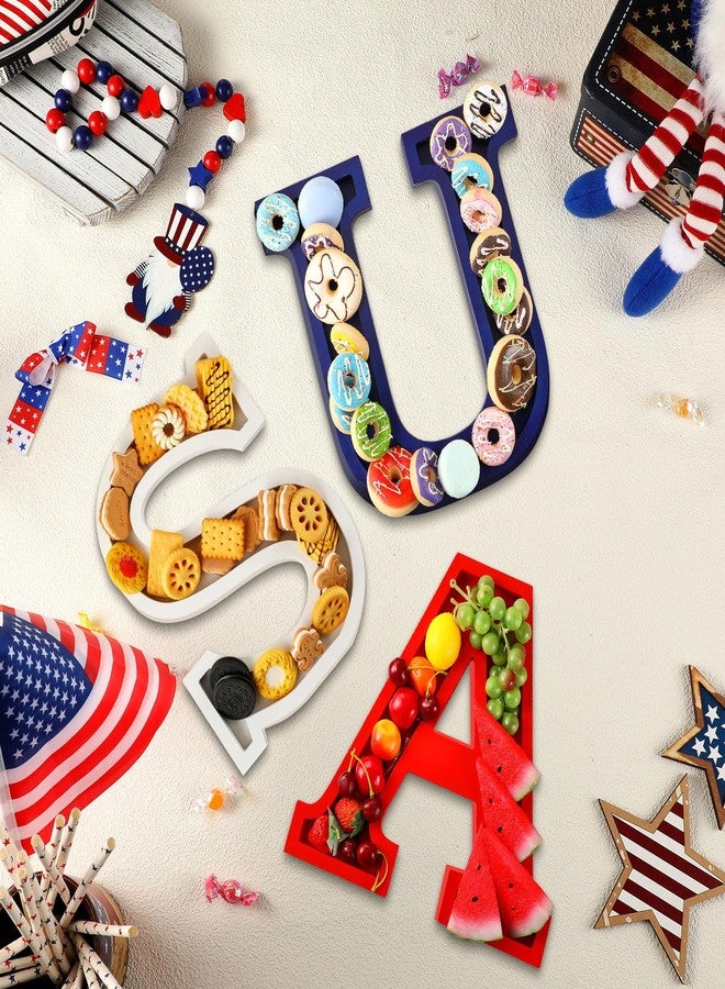 Maxcheck 3 Pcs USA Letter Food Trays Wood Red White and Blue 4th of July Serving Dishes 250th Anniversary Day Patriotic Serving Platter for Snack Candy Charcuterie Independence Day Party Decoration - Image 5