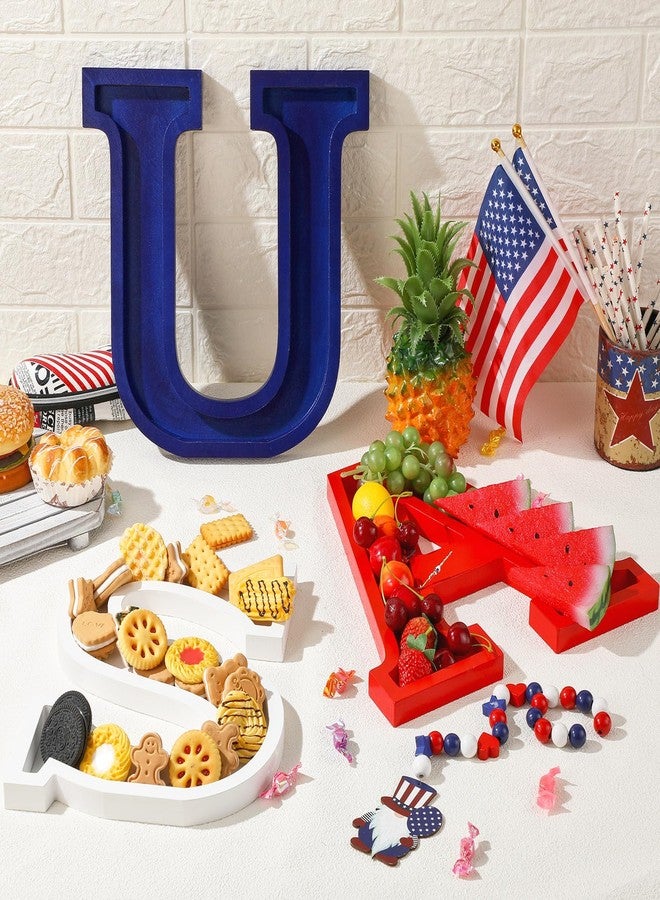 Maxcheck 3 Pcs USA Letter Food Trays Wood Red White and Blue 4th of July Serving Dishes 250th Anniversary Day Patriotic Serving Platter for Snack Candy Charcuterie Independence Day Party Decoration - Image 4