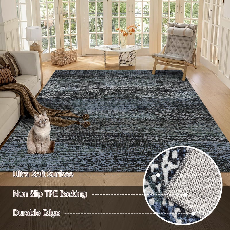 RUGSURE Washable Area Rug - 1/6 Thick - Stain & Water Resistant Non-Slip - Resistant Rug for Living Room, Bedroom, Nursery, Pet & Child Friendly, Vintage Charm Area Rugs (Darkgrey+Bule, 6' x 9') - Image 5