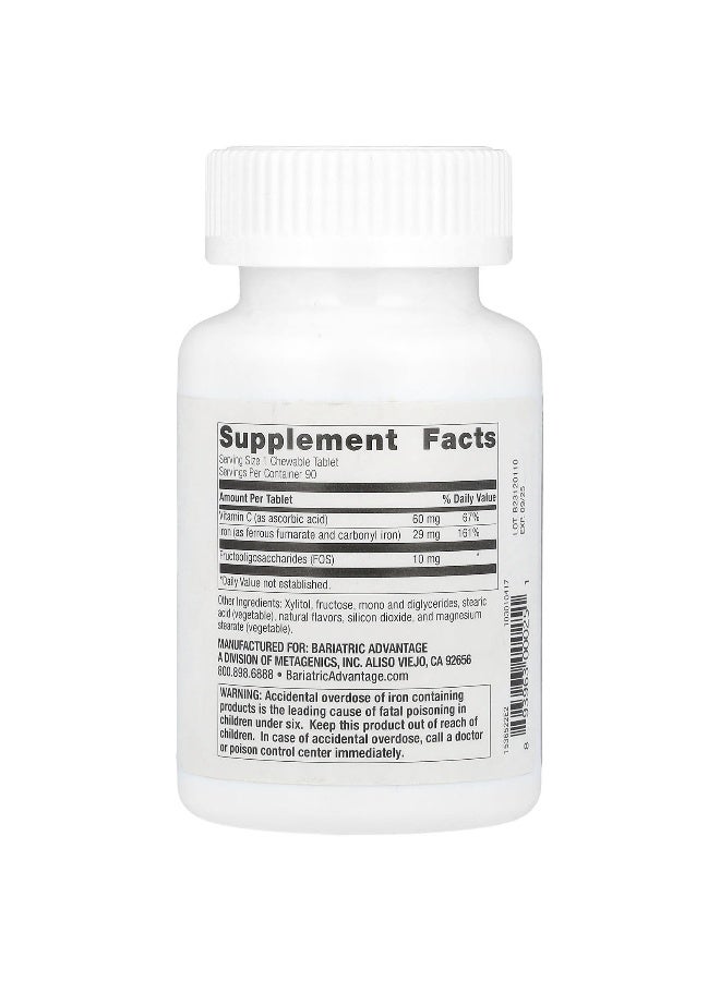 Bariatric Advantage, Chewable Iron with Vitamin C, Passion Fruit, 90 Tablets