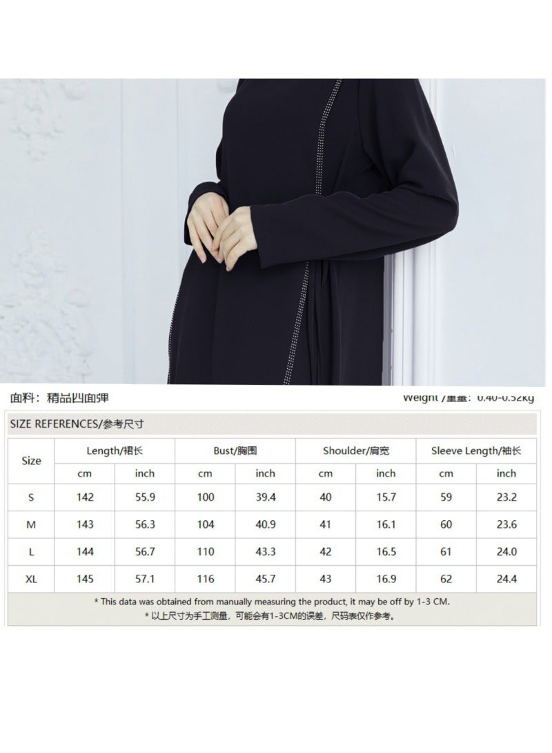 Elegant Black Abaya with Rhinestone Side Panels and Waist Tie – Modest Long Dress for Women - Image 5