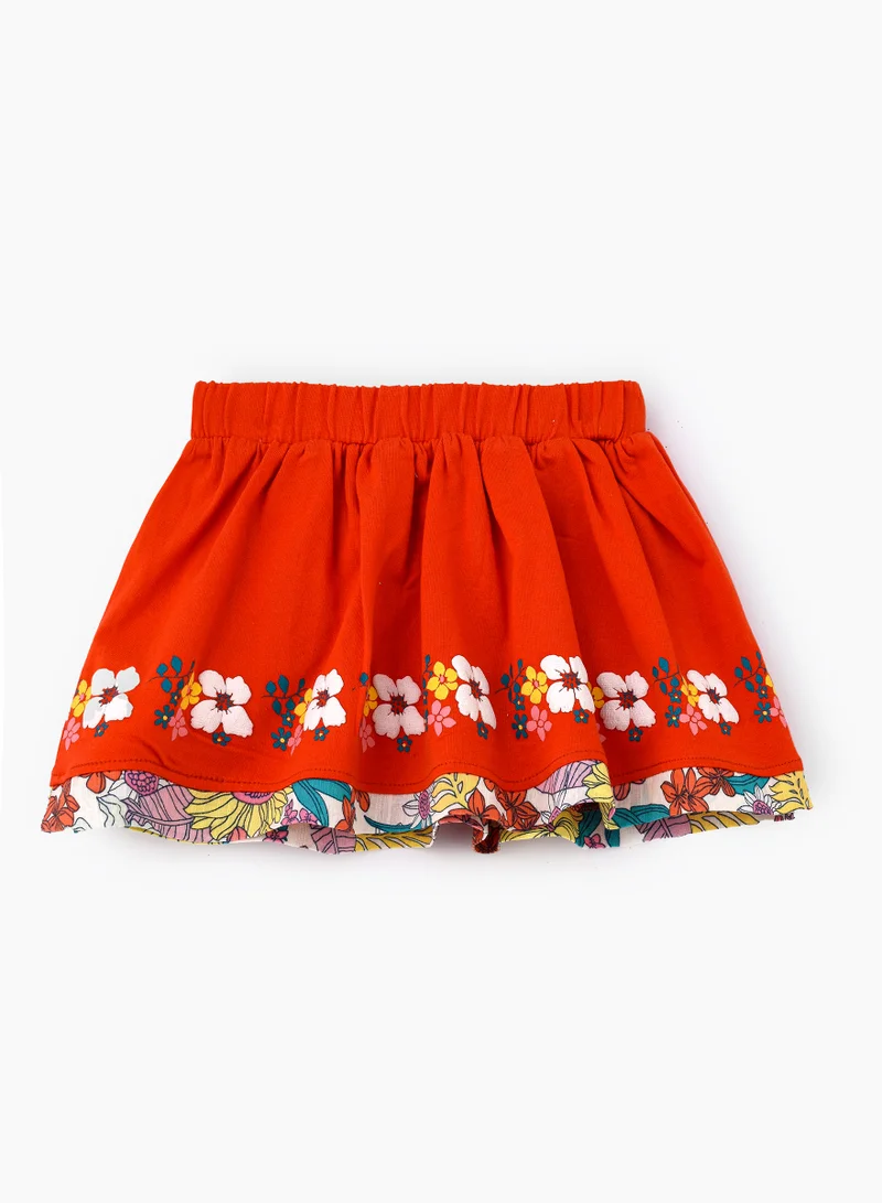 Jelliene Vibrant Red Floral Cotton-Elastane Skirt for Girls