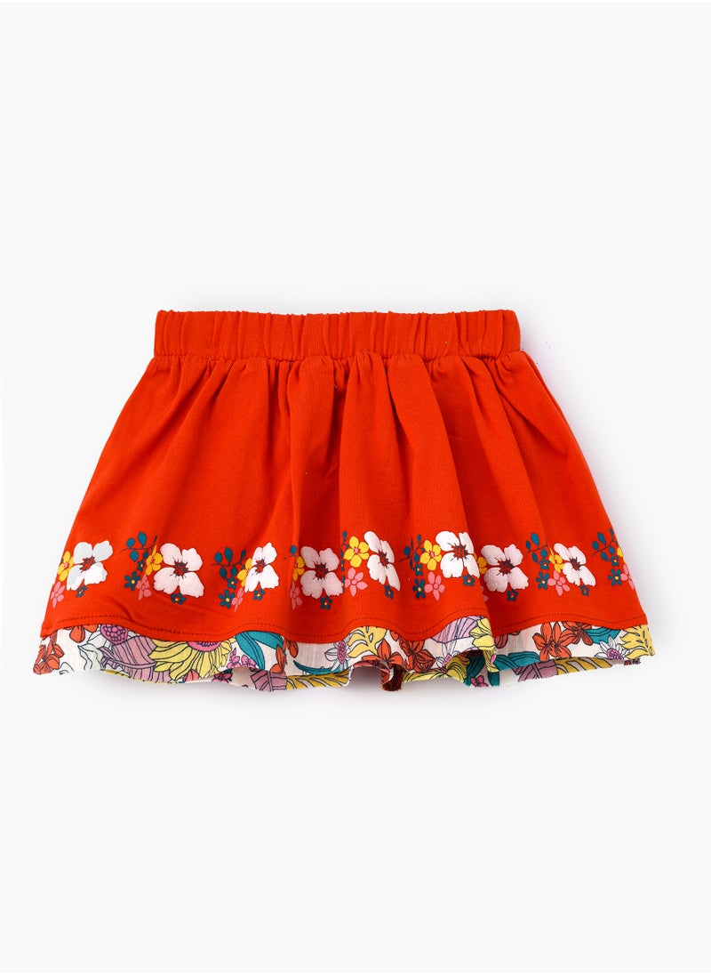Jelliene Vibrant Red Floral Cotton-Elastane Skirt for Girls  - Image 1