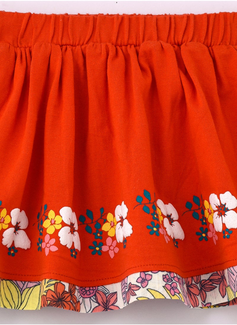 Jelliene Vibrant Red Floral Cotton-Elastane Skirt for Girls  - Image 3