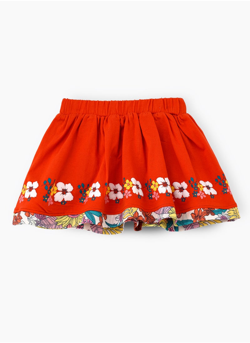 Jelliene Vibrant Red Floral Cotton-Elastane Skirt for Girls  - Image 2