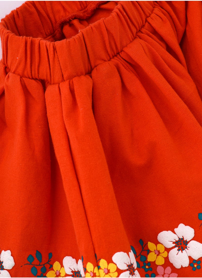 Jelliene Vibrant Red Floral Cotton-Elastane Skirt for Girls  - Image 4