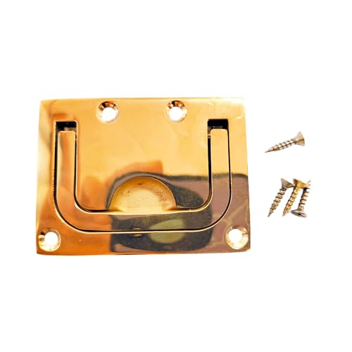 HAIWEN 316 Stainless Steel Brass Plating Hatch Flush Ring Pull Polished Brass Marine RoundSquare Flush Lift Ring Locker Flush Lift Ring Pull Deck Hatch with Screws Golden 76 57mm - Image 1