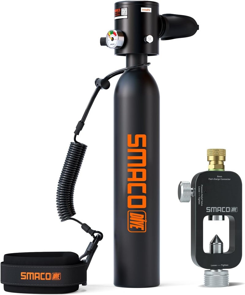 SMACO Mini Scuba Tank 0.5L Handheld Mini Diving Tank with DOT Marked Reusable Lung Air Tank Pony Bottle up to 10 Minutes Dive Time Diving Cylinder for Underwater Exploration Emergency Rescue S300 - Image 1