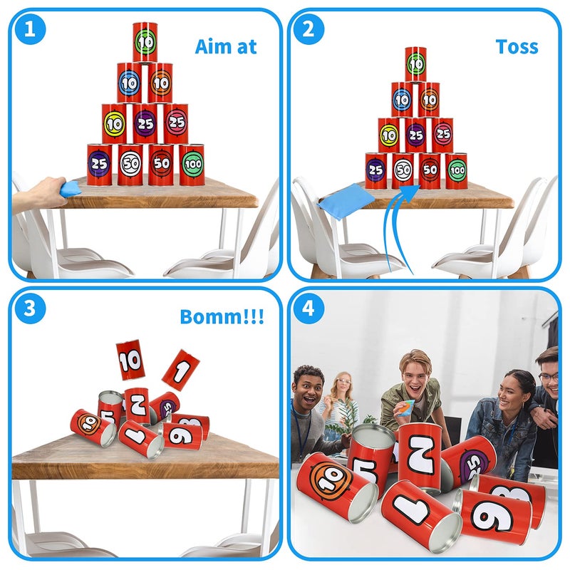 JOYIN 13 Pcs Carnival Party Bean Bag Toss Game, Sturdy Knockdown Can, Birthday Easter Party, Family, Best Outdoor and Indoor Games, Easter Egg Hunt for Classroom Gifts (Number Style) - Image 3