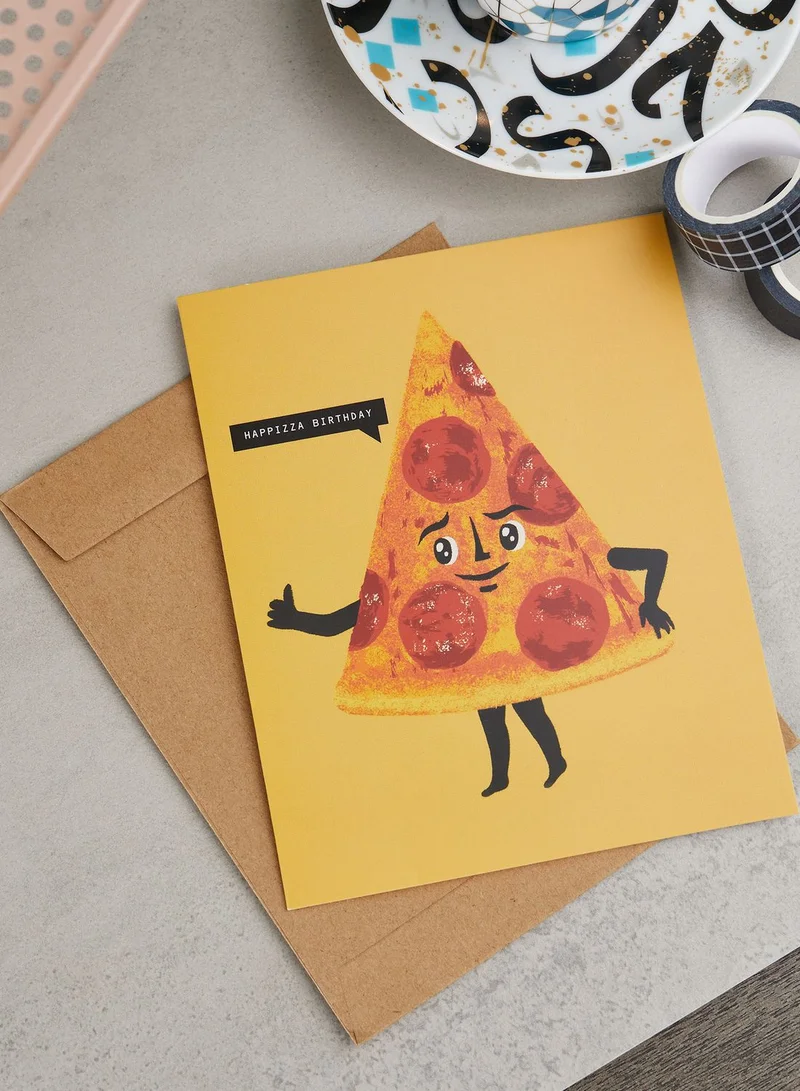 Typo Pizza Cat Printed Birthday Card