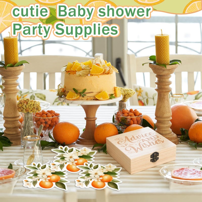 RattanView 50 Pcs Double Sided A Little Cutie Is on The Way Baby Prediction and Advice Game Cards Orange Cutie Decoration with Wooden Keepsake Box Shower Game Cards - Image 5