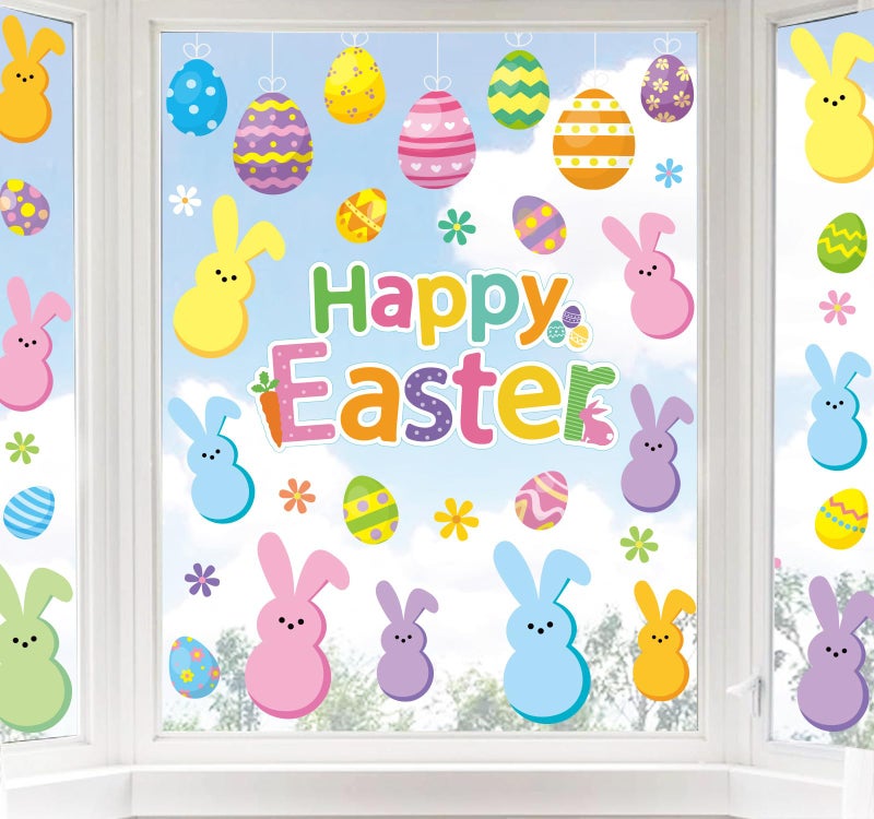 Whaline Easter Window Clings Happy Easter Bunny Rabbit Egg Window Stickers Double-Side Glass Decals for Home Office School Shop Display Party Decorations, 107Pcs, 9 Sheet - Image 1