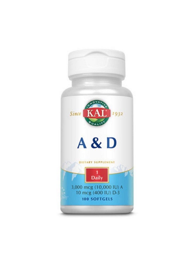 KAL Vitamin A and D 10 m/400 10,000/400 IU Softgel, 100 Count