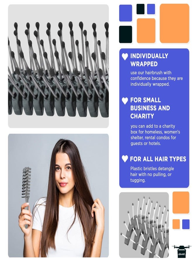 EZGOODZ Gray Vent Hair Brush, 8 Inch. Pack of 12 Plastic Hairbrushes for Woman & Man. Gentle Brushing and Hair Care for Spa Salons. Bulk Hair Brushes with Plastic Bristles - Image 3