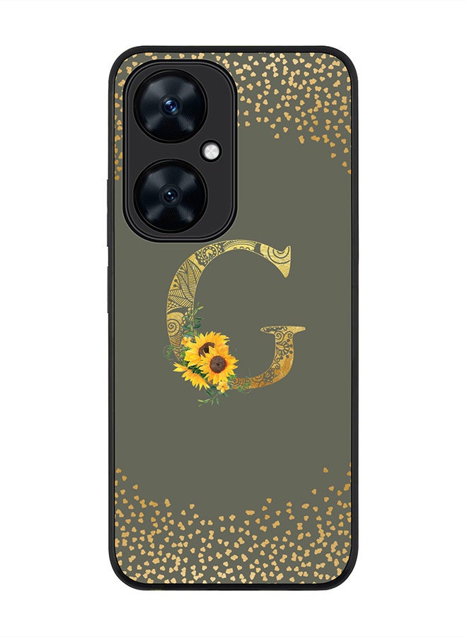 Stylizedd Rugged Black Edge case for Huawei nova 11i ,Slim fit Flexible Cover -Custom Monogram Initial Letter Floral Mandala Pattern Alphabet - G (Olive Green) - Image 1