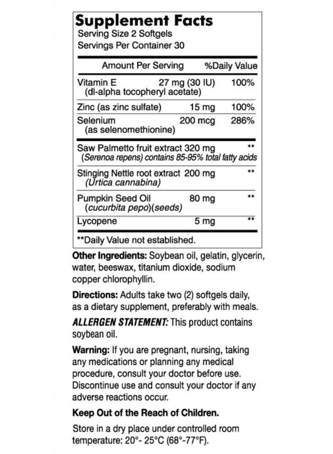 Mason Natural Prostate Therapy Complex with Saw Palmetto, Nettle Root & Pumpkin Seed Oil - Supports a Healthy Prostate Function*, 60 Softgels - Image 2