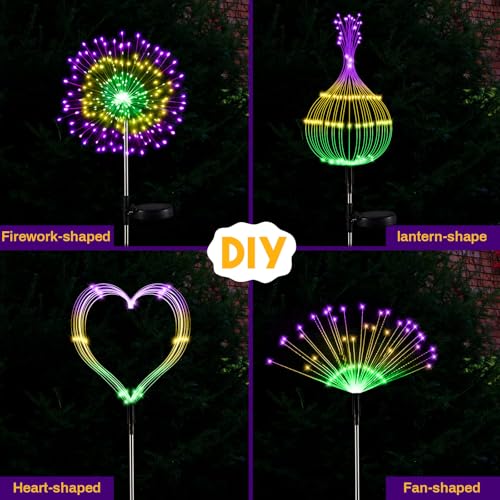Tujoe 6 Pcs Mardi Gras Solar Firework Lights Solar Lights Outdoor Garden 120 LED 8 Modes Waterproof LED Sparkler Outdoor for Carnival Patio Yard Pathway Walkway (Carnival Color) - Image 5