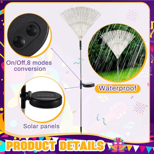 Tujoe 6 Pcs Mardi Gras Solar Firework Lights Solar Lights Outdoor Garden 120 LED 8 Modes Waterproof LED Sparkler Outdoor for Carnival Patio Yard Pathway Walkway (Carnival Color) - Image 3