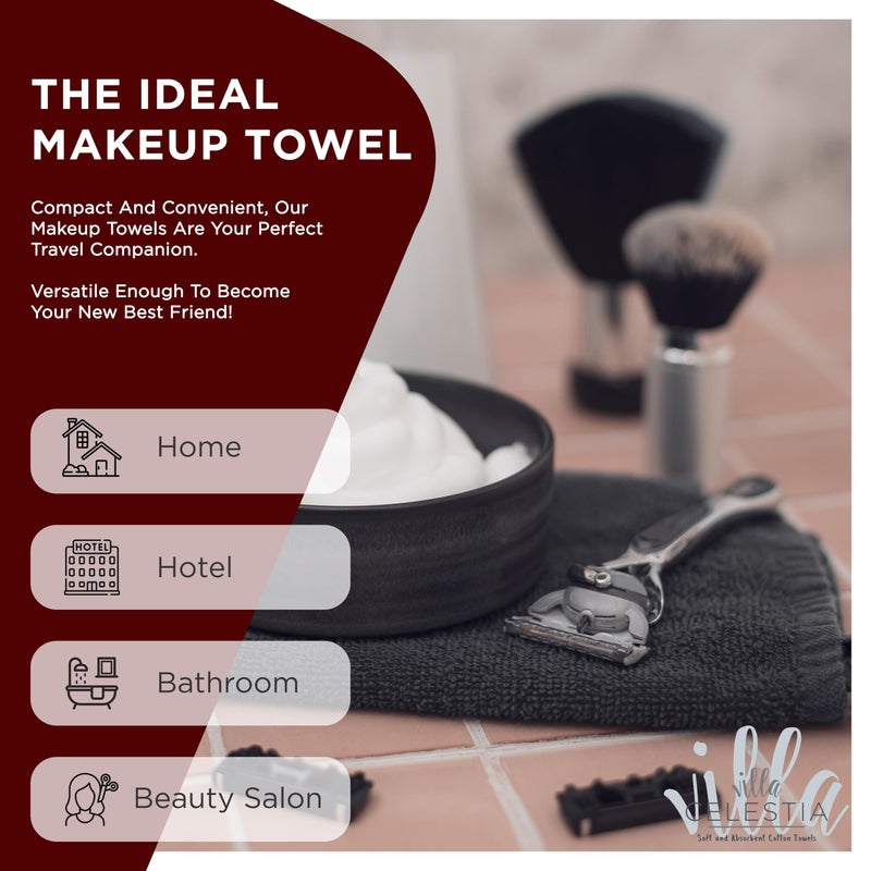 Villa Celestia Black Makeup Remover Towels Set of 4, 100% Soft Cotton Reusable Luxury 4 Pcs Makeup Wipes for Face, Ideal for Salon, Bath, Hotel, Spa, Washcloths for Face Pack of 4 (12"X12") - Image 3