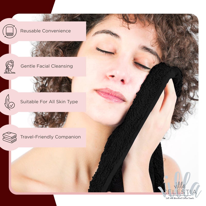 Villa Celestia Black Makeup Remover Towels Set of 4, 100% Soft Cotton Reusable Luxury 4 Pcs Makeup Wipes for Face, Ideal for Salon, Bath, Hotel, Spa, Washcloths for Face Pack of 4 (12"X12") - Image 4