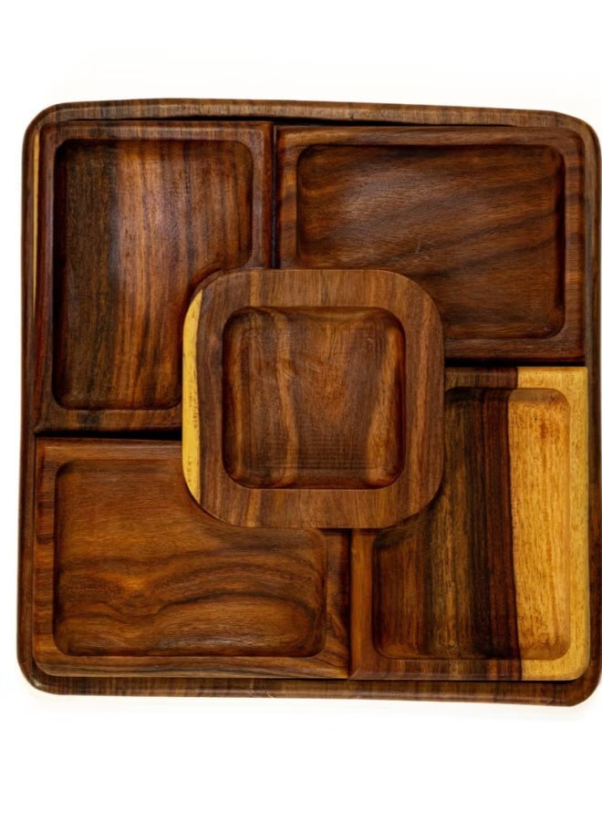 CASA HOME CasaHome Square Rosewood Snack Platter Elegant Wooden Serving Tray with 5 Bowls Egypt - Image 3