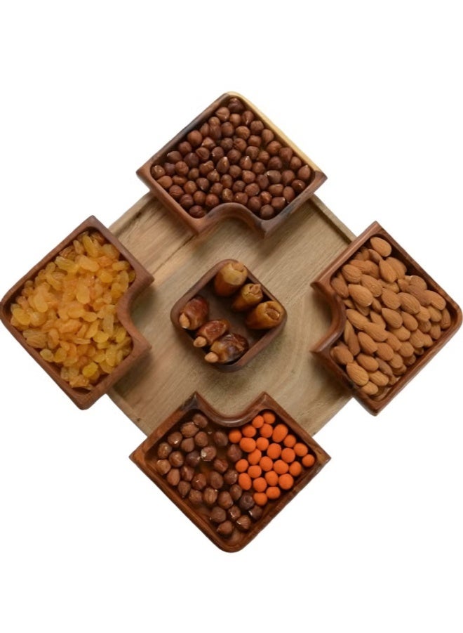 CASA HOME CasaHome Square Rosewood Snack Platter Elegant Wooden Serving Tray with 5 Bowls Egypt - Image 2