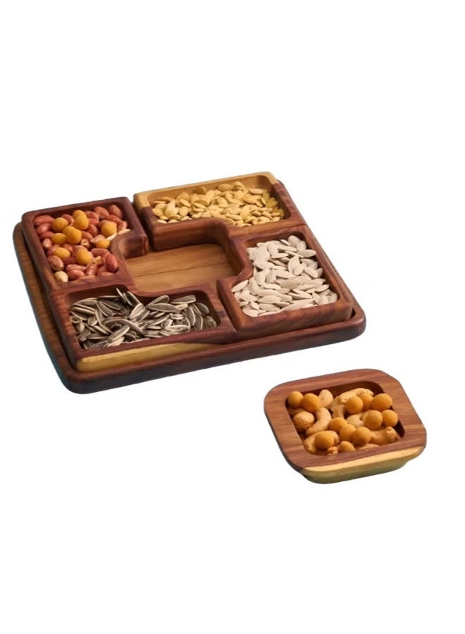 CASA HOME CasaHome Square Rosewood Snack Platter Elegant Wooden Serving Tray with 5 Bowls Egypt - Image 1