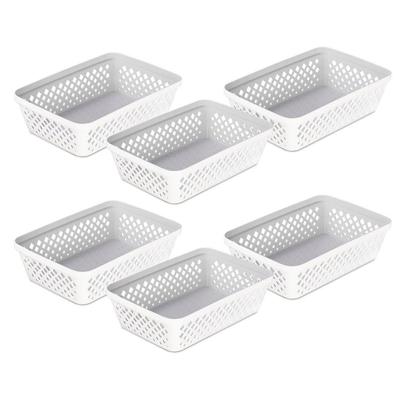 Glad Plastic Storage Basket Set - Multipurpose Drawer Trays, Kitchen Pantry Containers, and Bathroom Bins - 6 Pack Medium Organizers, White - Image 1