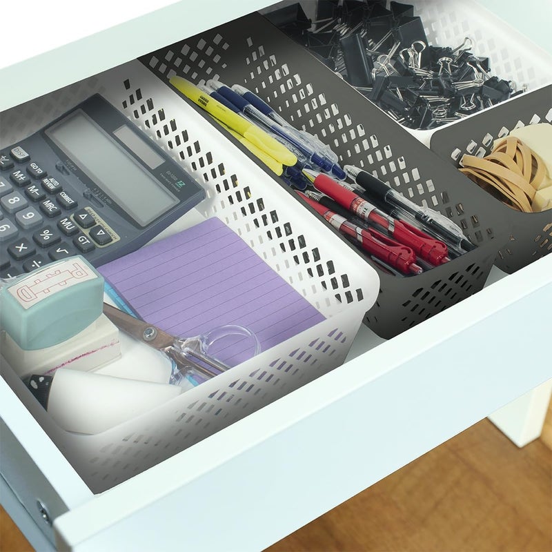 Glad Plastic Storage Basket Set - Multipurpose Drawer Trays, Kitchen Pantry Containers, and Bathroom Bins - 6 Pack Medium Organizers, White - Image 2