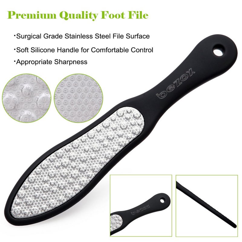 BEZOX Foot File (1 PCS), Double Sided Foot Scraper Callus Remover, Foot Rasp for Cracked Heel and Foot Corn Removal, Stainless Steel Pedicure File W/Cloth Storage Bag - Image 3
