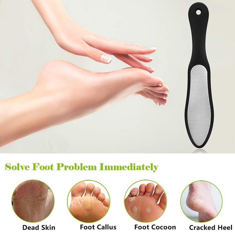 BEZOX Foot File (1 PCS), Double Sided Foot Scraper Callus Remover, Foot Rasp for Cracked Heel and Foot Corn Removal, Stainless Steel Pedicure File W/Cloth Storage Bag - Image 2