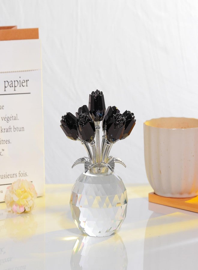 Movdyka Black Rose Flower Crystal Figurine with Vase, Bouquet Flowers Gifts for Wife Girlfriend Women - Fake Black Roses Halloween Gothic Decor - Image 5