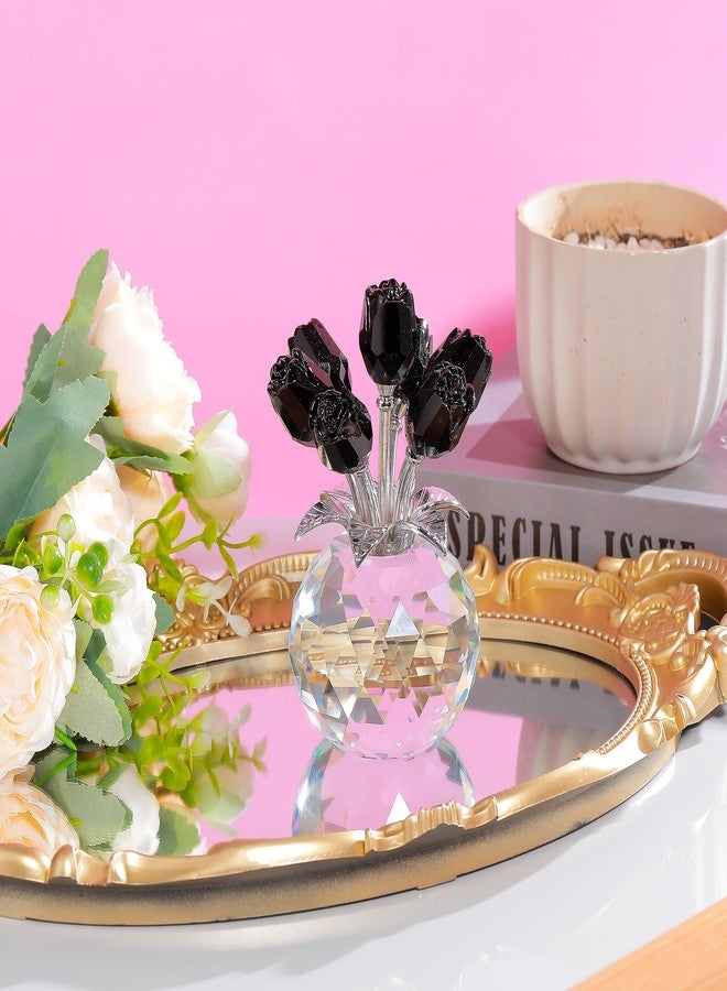 Movdyka Black Rose Flower Crystal Figurine with Vase, Bouquet Flowers Gifts for Wife Girlfriend Women - Fake Black Roses Halloween Gothic Decor - Image 3