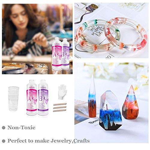 Puduo Epoxy Resin Crystal Clear Kit for Art, Jewelry, Crafts, Coating- 16 OZ Including 8OZ Resin and 8OZ Hardener | Bonus 4 pcs Measuring Cups, 3pcs Sticks, 1 Pair Rubber Gloves by Puduo - Image 5