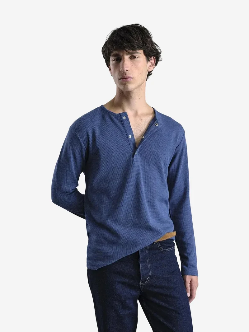 Giesto Oxford Blue GIESTO Comfort Fit Long Sleeve Button Collar T-Shirt for Men | Best Price UAE