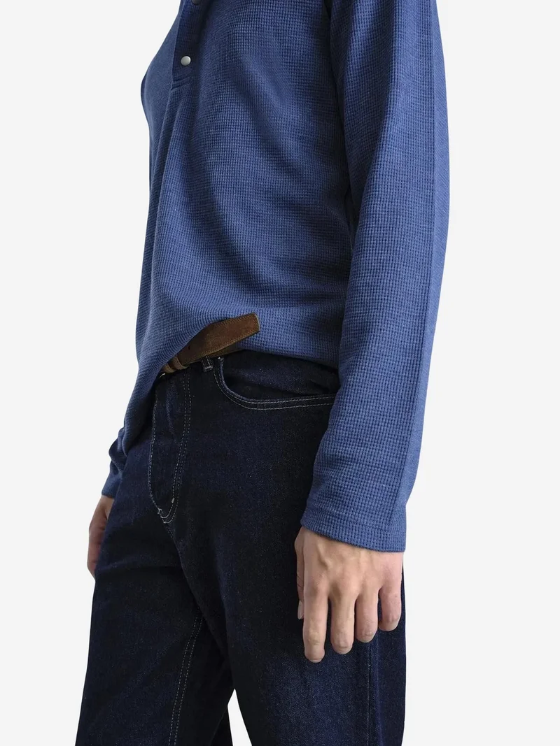 Giesto Oxford Blue GIESTO Comfort Fit Long Sleeve Button Collar T-Shirt for Men | Best Price UAE