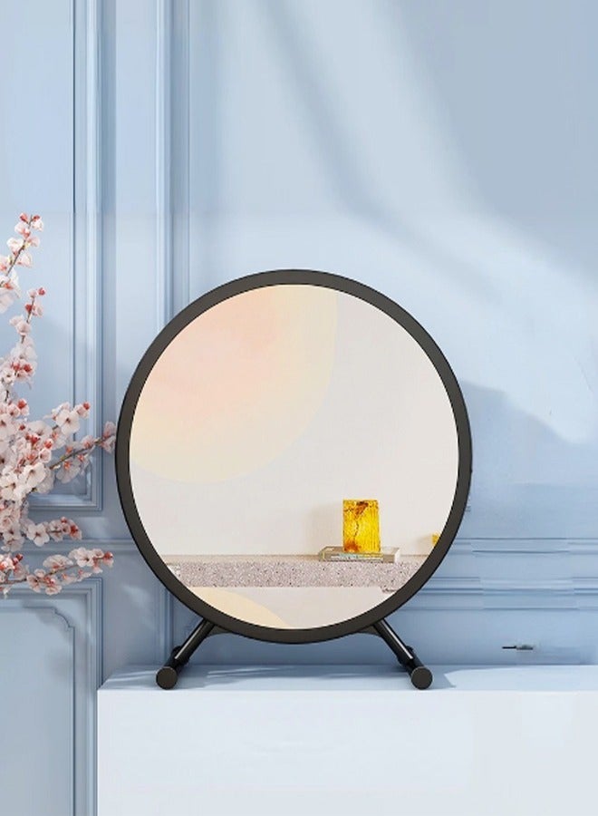 fashionhome Portable Vintage Round Desktop Stand Mirror One Sided Dressing Aesthetic Makeup Vanity Mirror 40x44 Centimeter - Image 1