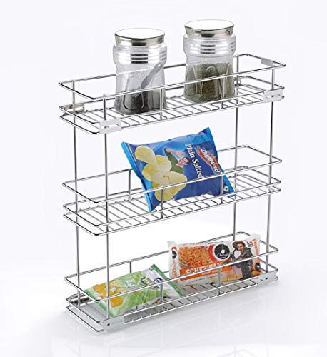 TOPAZ Stainless Steel Pull Out Drawers | 3 Shelf Kitchen Rack | Modular Kitchen Drawer| Multipurpose Utensils Container Shelf | Kitchen Trolley | Kitchen Cabinet (Size: 6 X 20 X 21 Inch) - Image 1