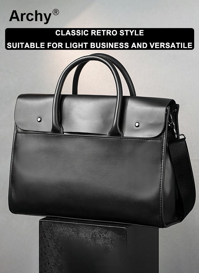 Archy Vintage PU Leather Briefcase for Men – Stylish Work Bag with Laptop Compartment, Water-Resistant & Lightweight for Office & Travel  - Image 3